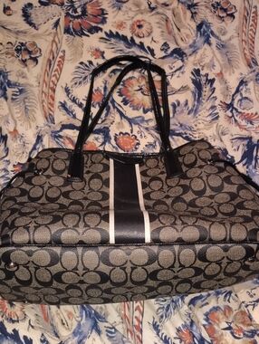 Coach Black and Gray Signature Stripe Tote